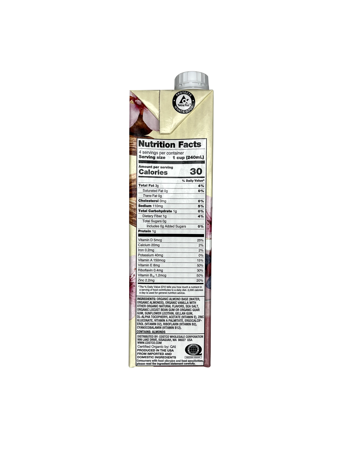 Organic Unsweetened almond Vanilla Kirkland